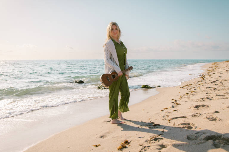 'on the beach with my ukulele'